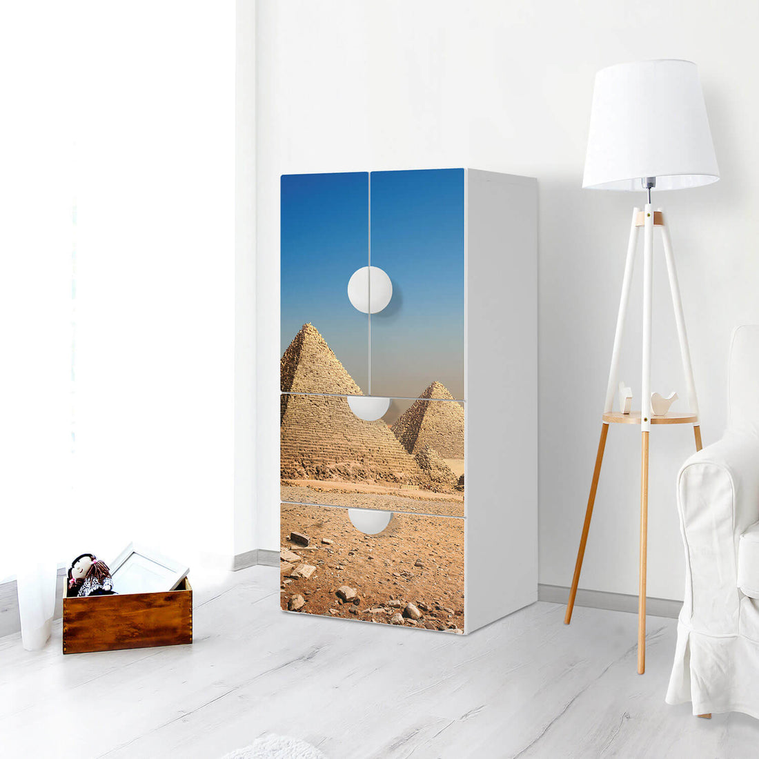 Möbelfolie Pyramids - IKEA Smastad kombiniert - 2 Schubladen und 2 kleine Türen - Kinderzimmer