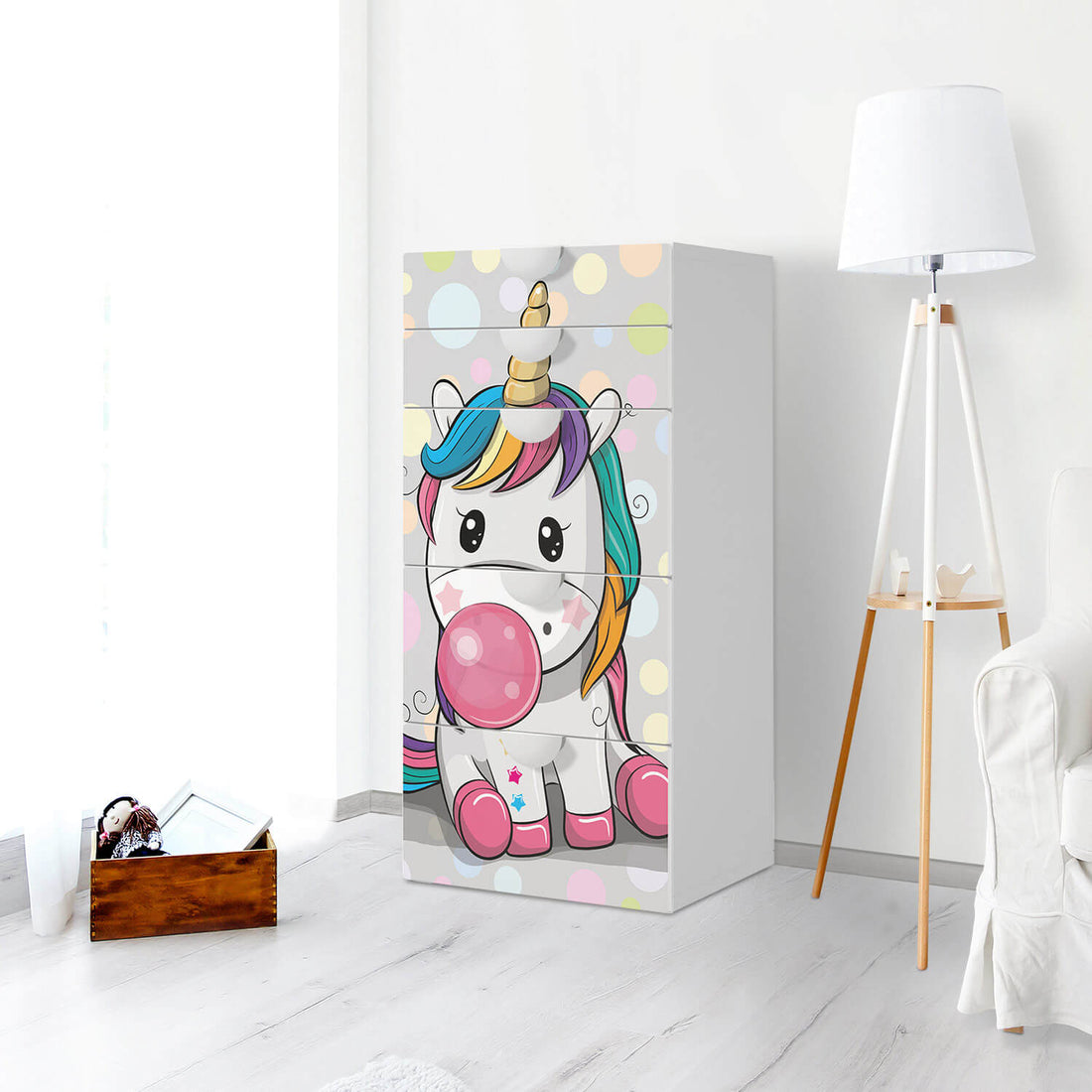 Möbel Klebefolie Rainbow das Einhorn - IKEA Smastad Kommode - 5 Schubladen - Kinderzimmer