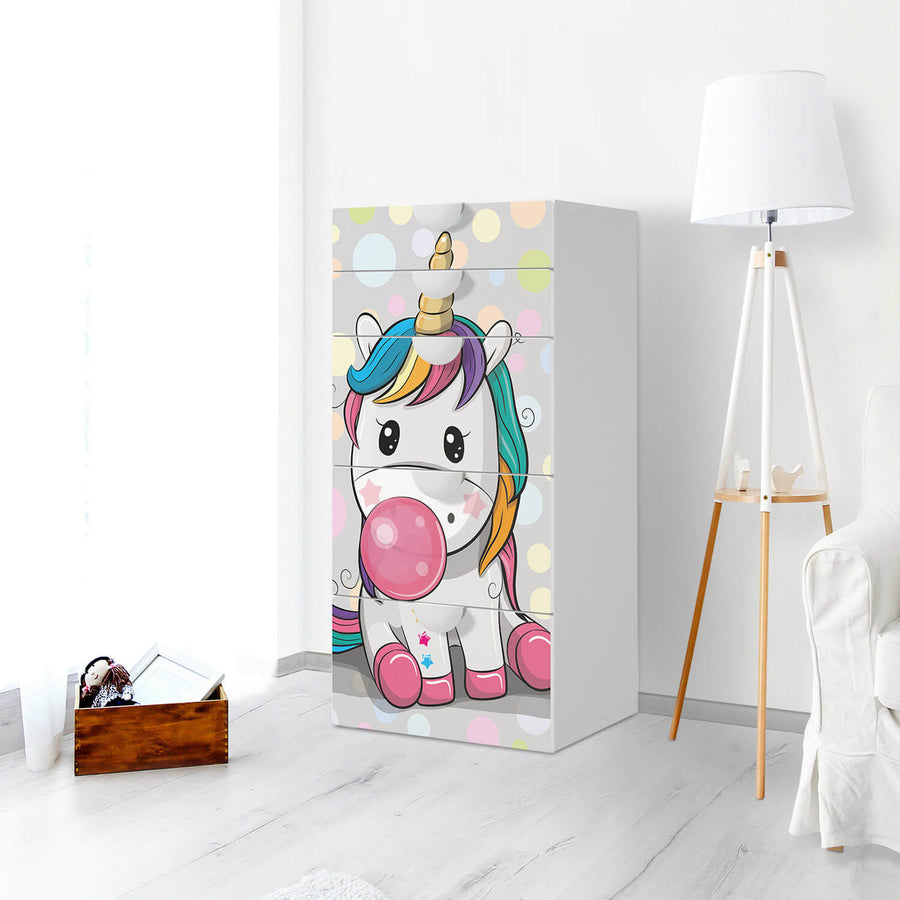 Möbel Klebefolie Rainbow das Einhorn - IKEA Smastad Kommode - 5 Schubladen - Kinderzimmer
