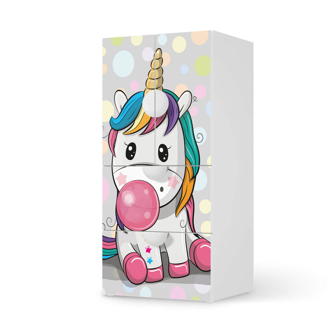 Möbelfolie Rainbow das Einhorn - IKEA Smastad kombiniert - 2 Schubladen und 2 kleine Türen  - weiss