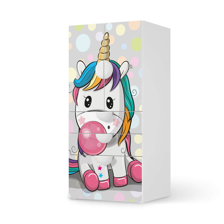 Möbelfolie Rainbow das Einhorn - IKEA Smastad kombiniert - 3 Schubladen und 2 kleine Türen  - weiss