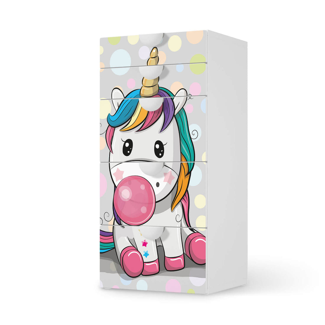 Möbel Klebefolie Rainbow das Einhorn - IKEA Smastad Kommode - 5 Schubladen  - weiss