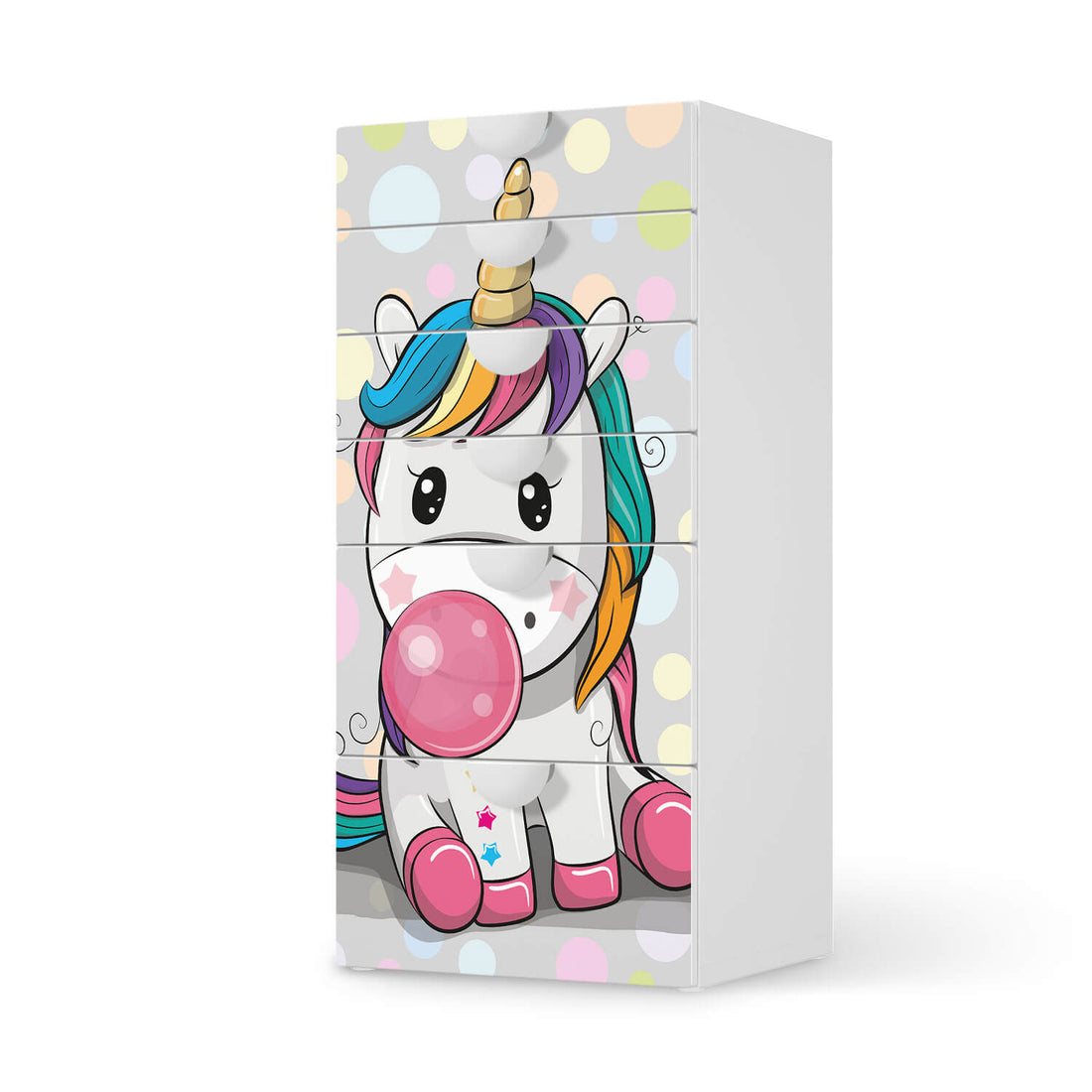 Klebefolie für Möbel Rainbow das Einhorn - IKEA Smastad Kommode - 6 Schubladen  - weiss