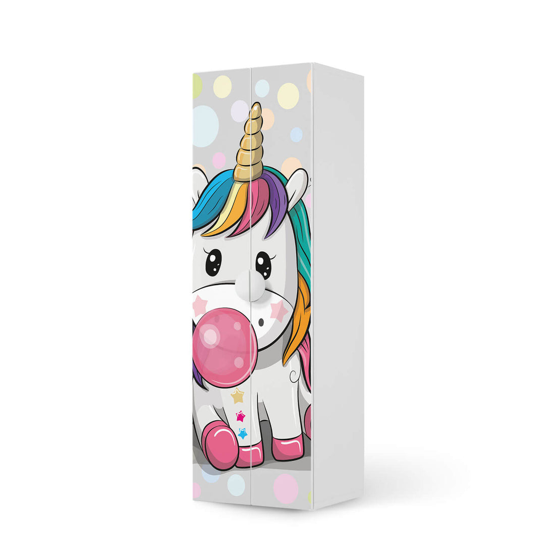Selbstklebende Folie Rainbow das Einhorn - IKEA Smastad kombiniert - 2 große Türen und 2 kleine Türen  - weiss