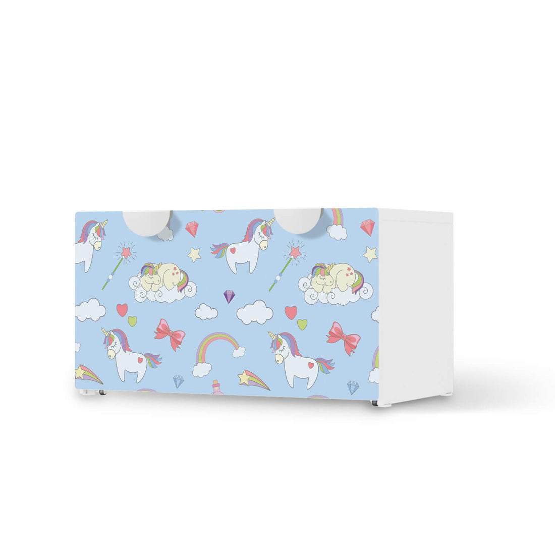 Möbelfolie Rainbow Unicorn - IKEA Smastad Bank mit Kasten  - weiss