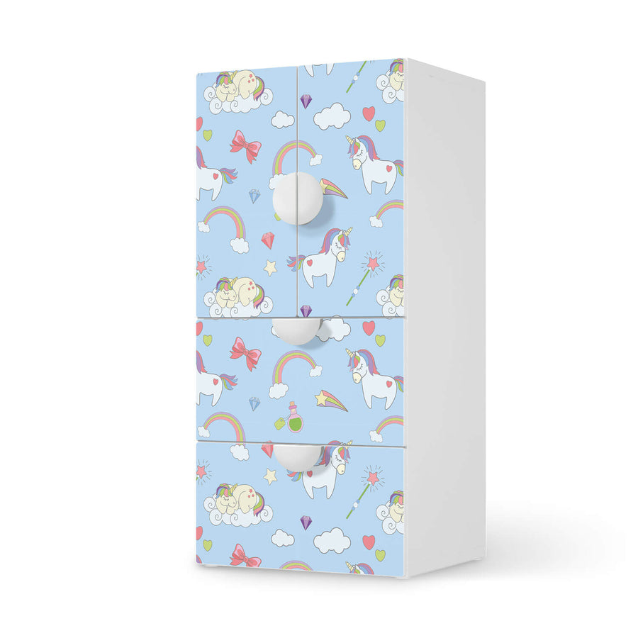 Möbelfolie Rainbow Unicorn - IKEA Smastad kombiniert - 2 Schubladen und 2 kleine Türen  - weiss
