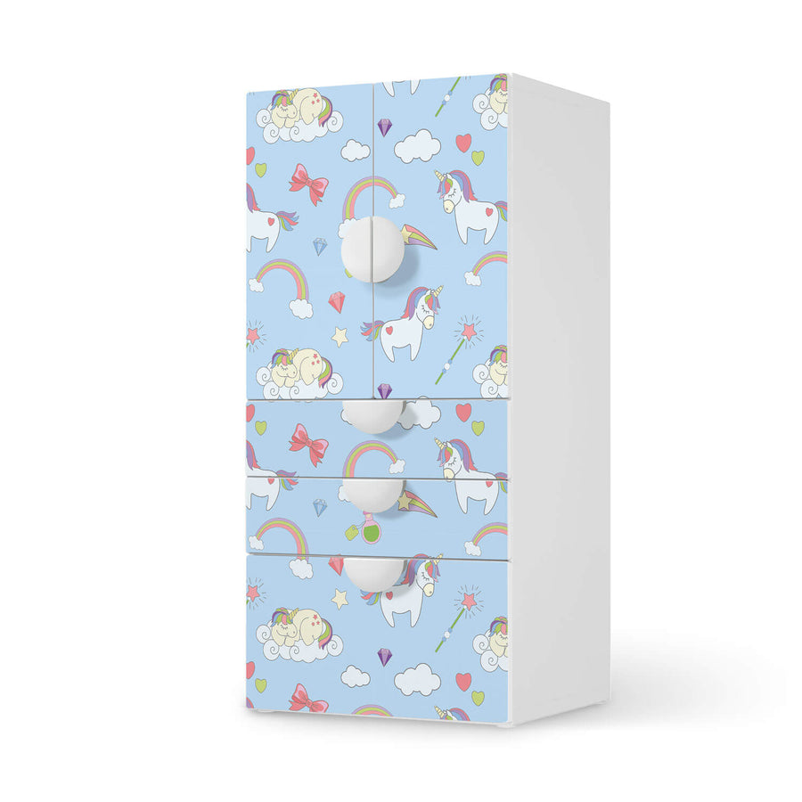 Möbelfolie Rainbow Unicorn - IKEA Smastad kombiniert - 3 Schubladen und 2 kleine Türen  - weiss