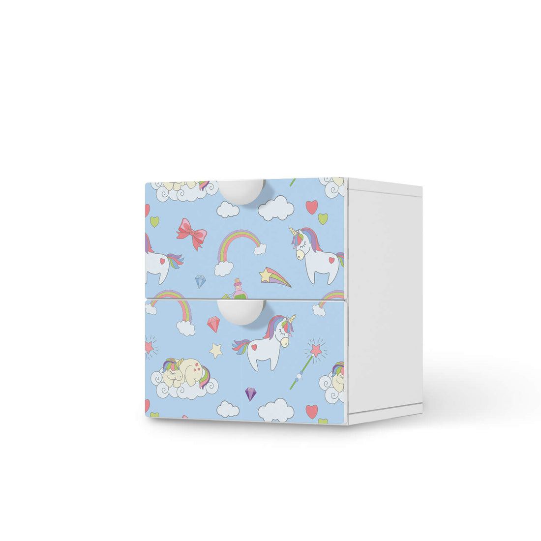 Klebefolie für Möbel Rainbow Unicorn - IKEA Smastad Kommode - 2 Schubladen  - weiss