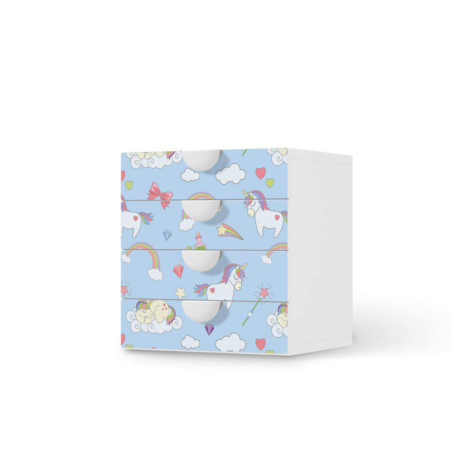 Klebefolie Rainbow Unicorn - IKEA Smastad Kommode - 4 Schubladen  - weiss