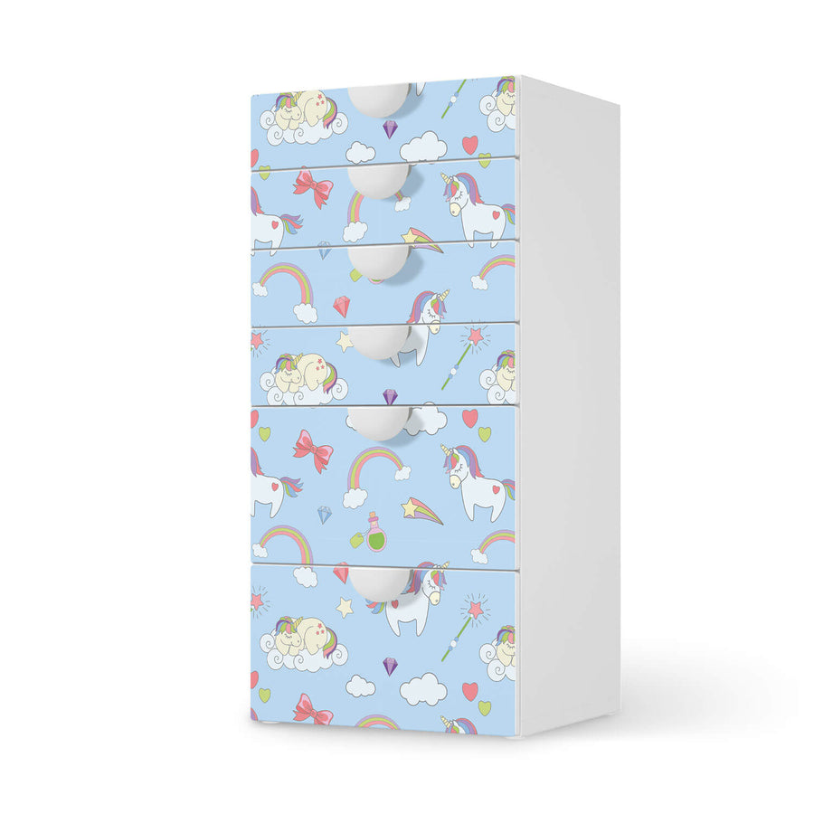 Klebefolie für Möbel Rainbow Unicorn - IKEA Smastad Kommode - 6 Schubladen  - weiss