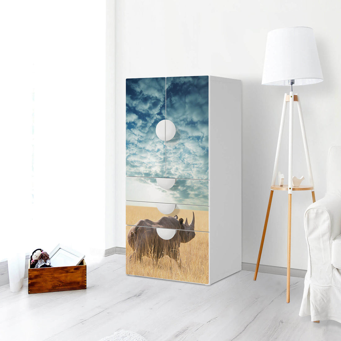 Möbelfolie Rhino - IKEA Smastad kombiniert - 3 Schubladen und 2 kleine Türen - Kinderzimmer