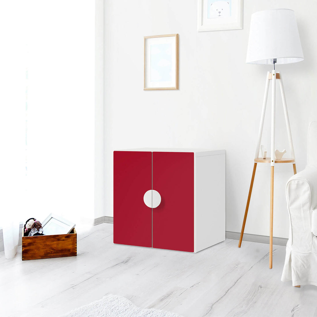 Selbstklebende Folie Rot Dark - IKEA Smastad Schrank - 2 kleine Türen - Kinderzimmer