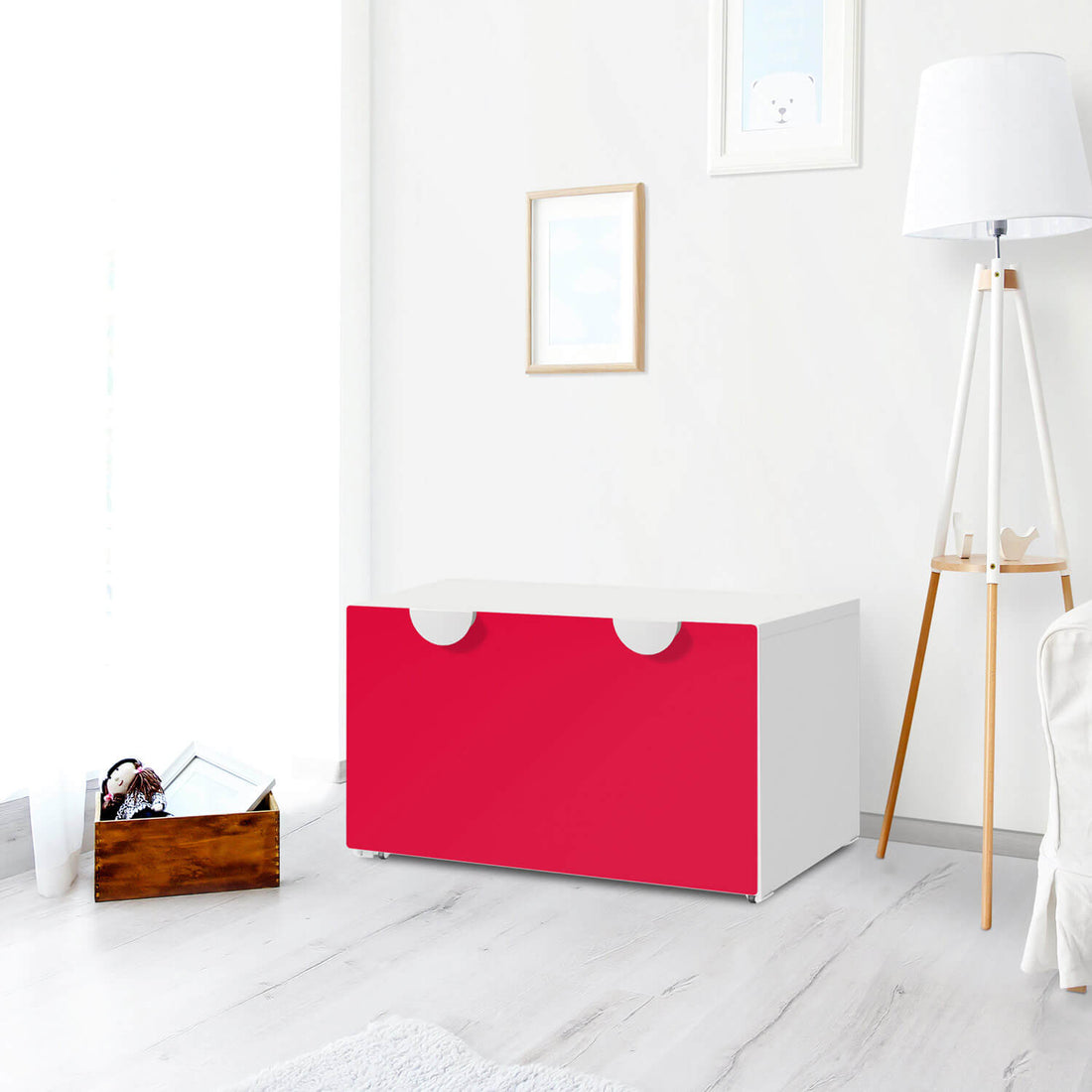 Möbelfolie Rot Light - IKEA Smastad Bank mit Kasten - Kinderzimmer