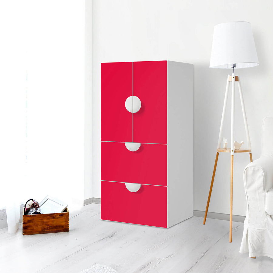 Möbelfolie Rot Light - IKEA Smastad kombiniert - 2 Schubladen und 2 kleine Türen - Kinderzimmer