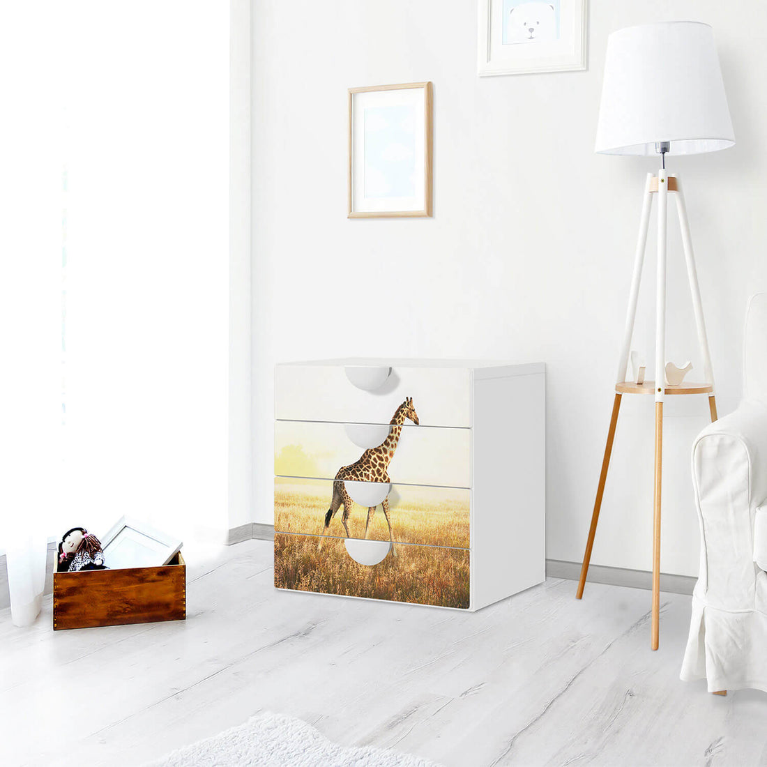 Klebefolie Savanna Giraffe - IKEA Smastad Kommode - 4 Schubladen - Kinderzimmer