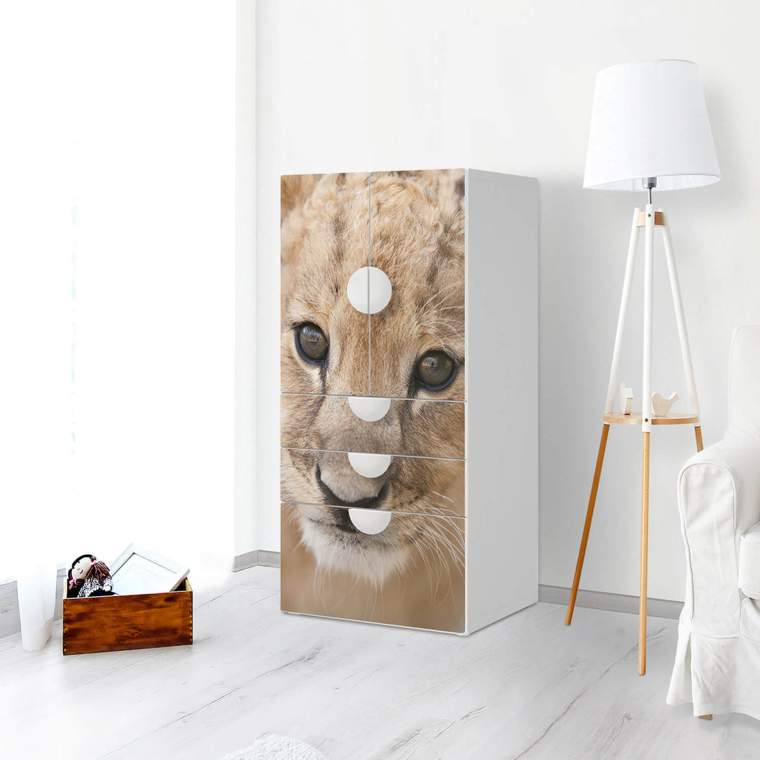 Möbelfolie Simba - IKEA Smastad kombiniert - 3 Schubladen und 2 kleine Türen - Kinderzimmer