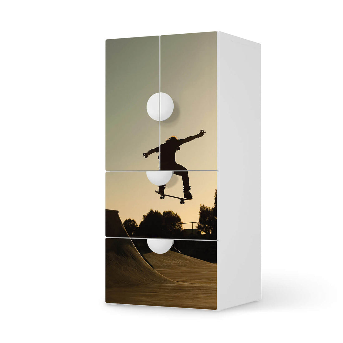Möbelfolie Skater - IKEA Smastad kombiniert - 2 Schubladen und 2 kleine Türen  - weiss