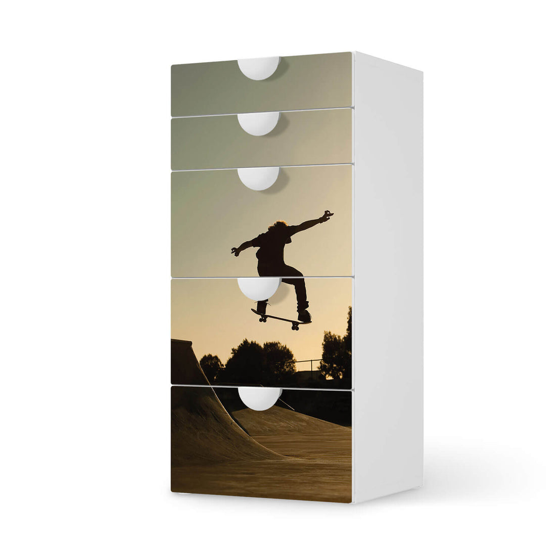 Möbel Klebefolie Skater - IKEA Smastad Kommode - 5 Schubladen  - weiss