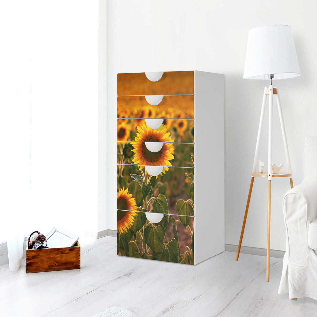 Klebefolie für Möbel Sunflowers - IKEA Smastad Kommode - 6 Schubladen - Kinderzimmer
