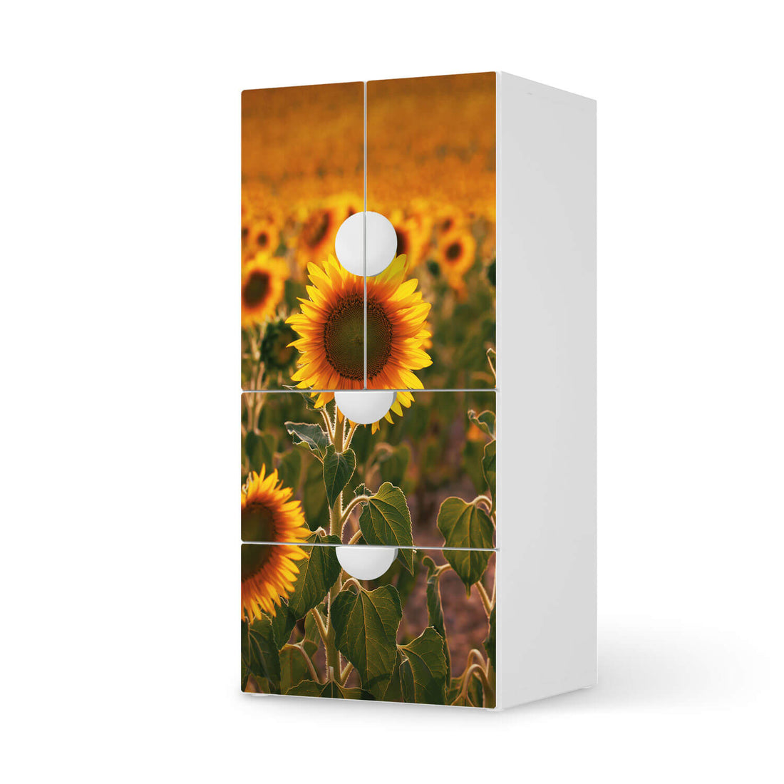 Möbelfolie Sunflowers - IKEA Smastad kombiniert - 2 Schubladen und 2 kleine Türen  - weiss