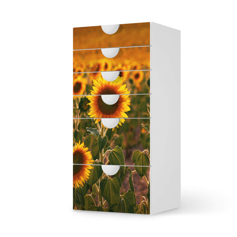 Klebefolie für Möbel Sunflowers - IKEA Smastad Kommode - 6 Schubladen  - weiss