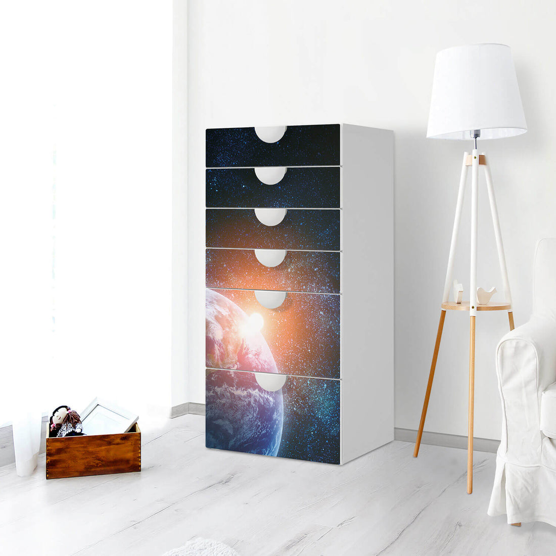 Klebefolie für Möbel Sunrise - IKEA Smastad Kommode - 6 Schubladen - Kinderzimmer