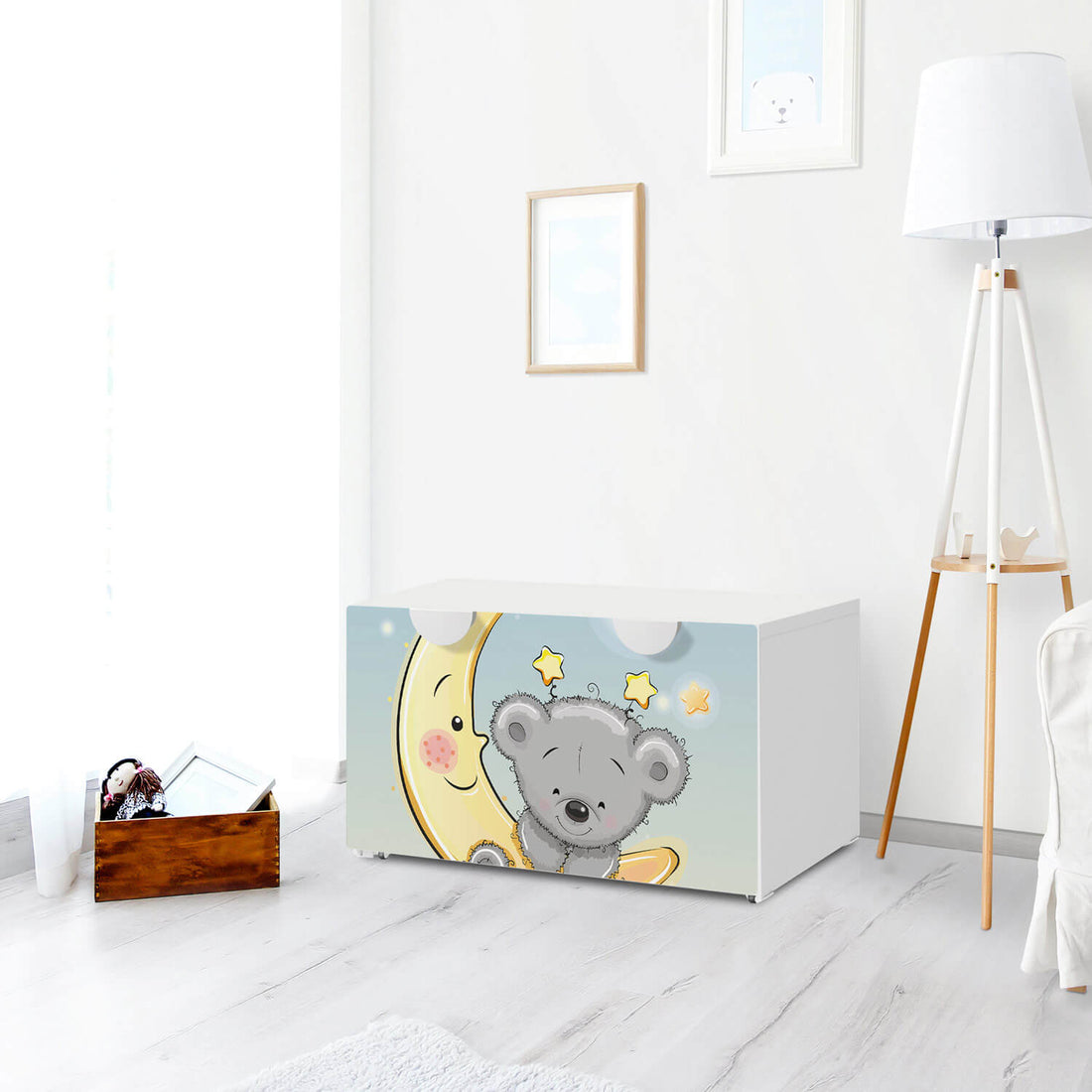 Möbelfolie Teddy und Mond - IKEA Smastad Bank mit Kasten - Kinderzimmer