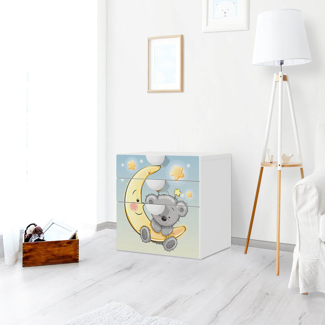 Folie für Möbel Teddy und Mond - IKEA Smastad Kommode - 3 Schubladen - Kinderzimmer