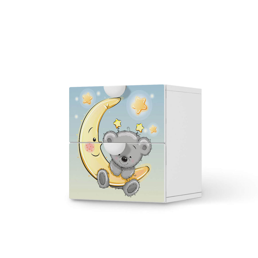 Klebefolie für Möbel Teddy und Mond - IKEA Smastad Kommode - 2 Schubladen  - weiss