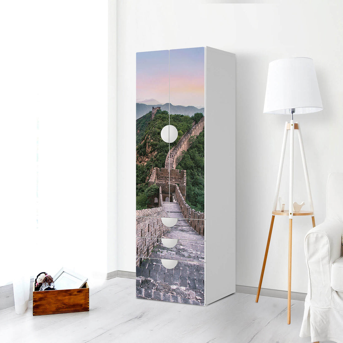 Klebefolie The Great Wall - IKEA Smastad kombiniert - 3 Schubladen und 2 große Türen - Kinderzimmer