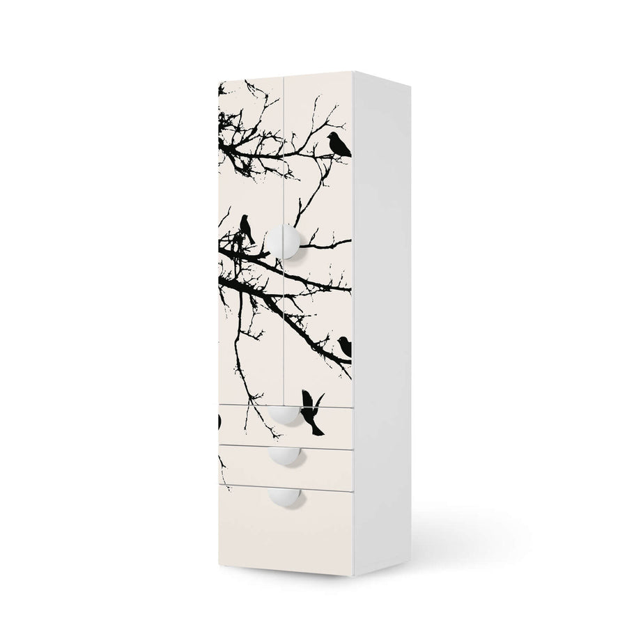 Klebefolie Tree and Birds 1 - IKEA Smastad kombiniert - 3 Schubladen und 2 große Türen  - weiss
