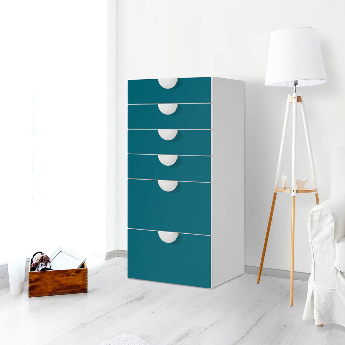 Klebefolie für Möbel Türkisgrün Dark - IKEA Smastad Kommode - 6 Schubladen - Kinderzimmer