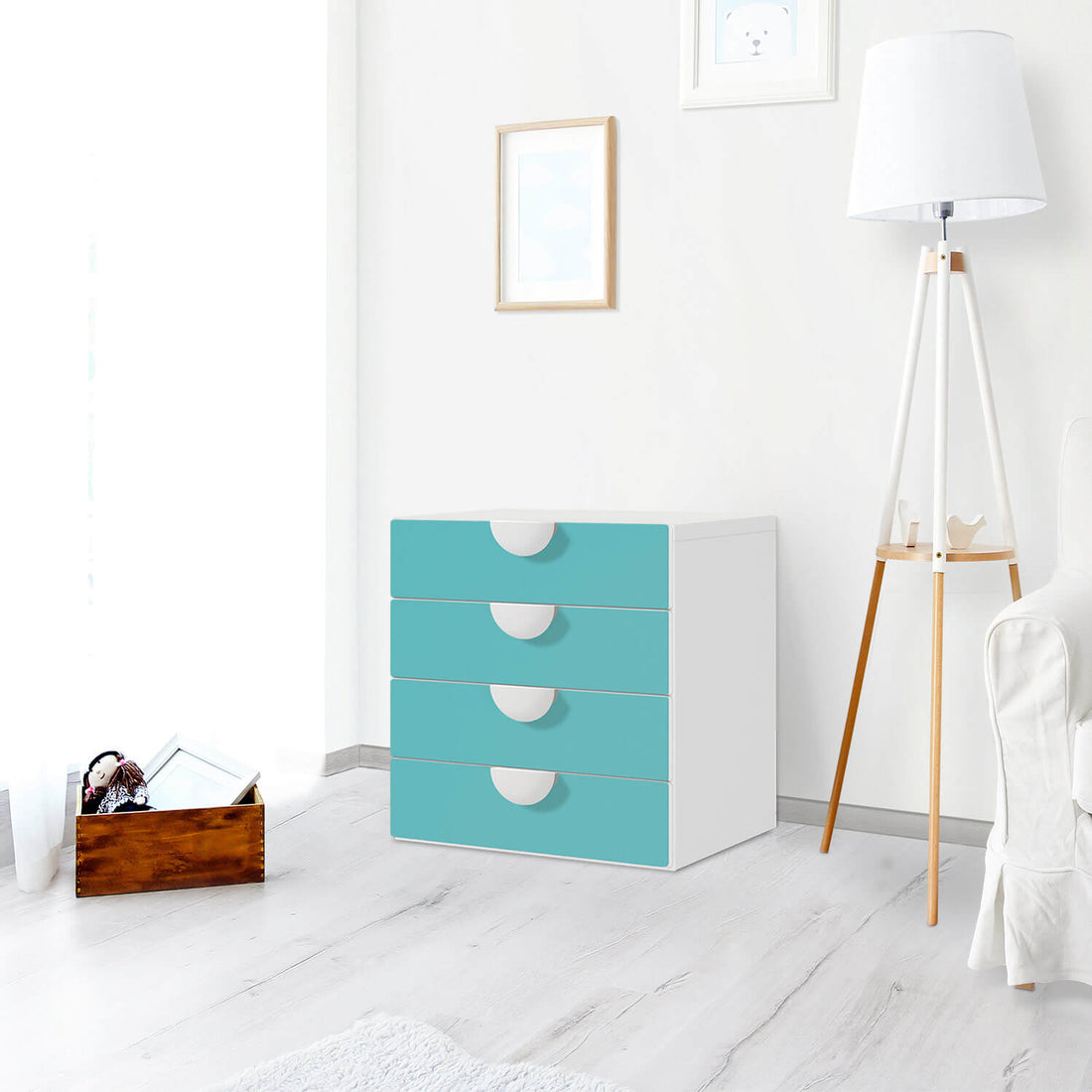 Klebefolie Türkisgrün Light - IKEA Smastad Kommode - 4 Schubladen - Kinderzimmer