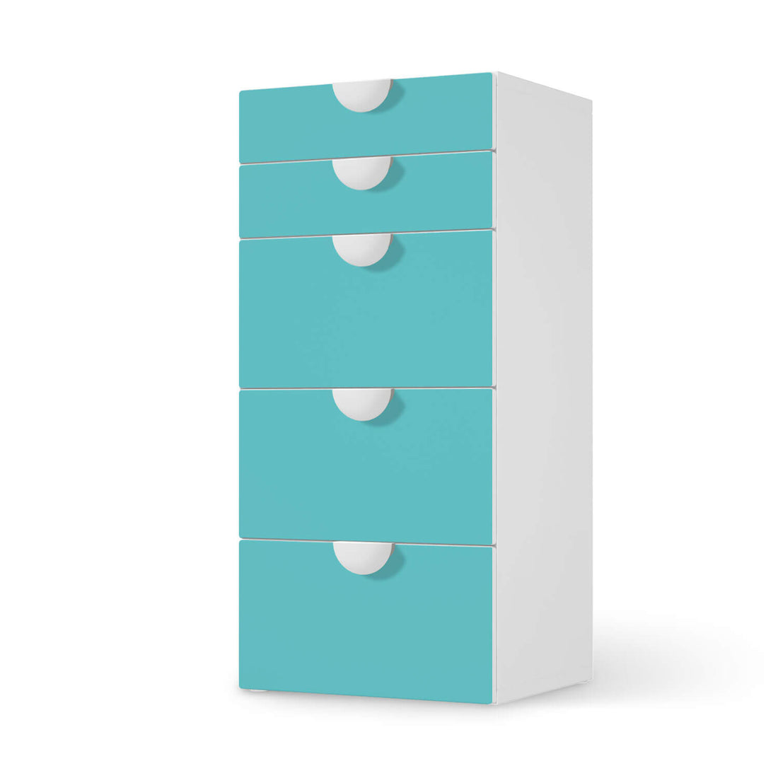 Möbel Klebefolie Türkisgrün Light - IKEA Smastad Kommode - 5 Schubladen  - weiss