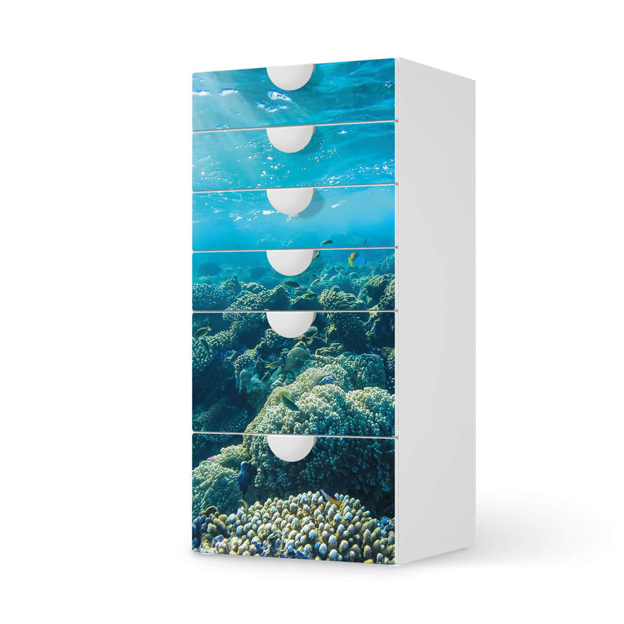 Klebefolie für Möbel Underwater World - IKEA Smastad Kommode - 6 Schubladen  - weiss