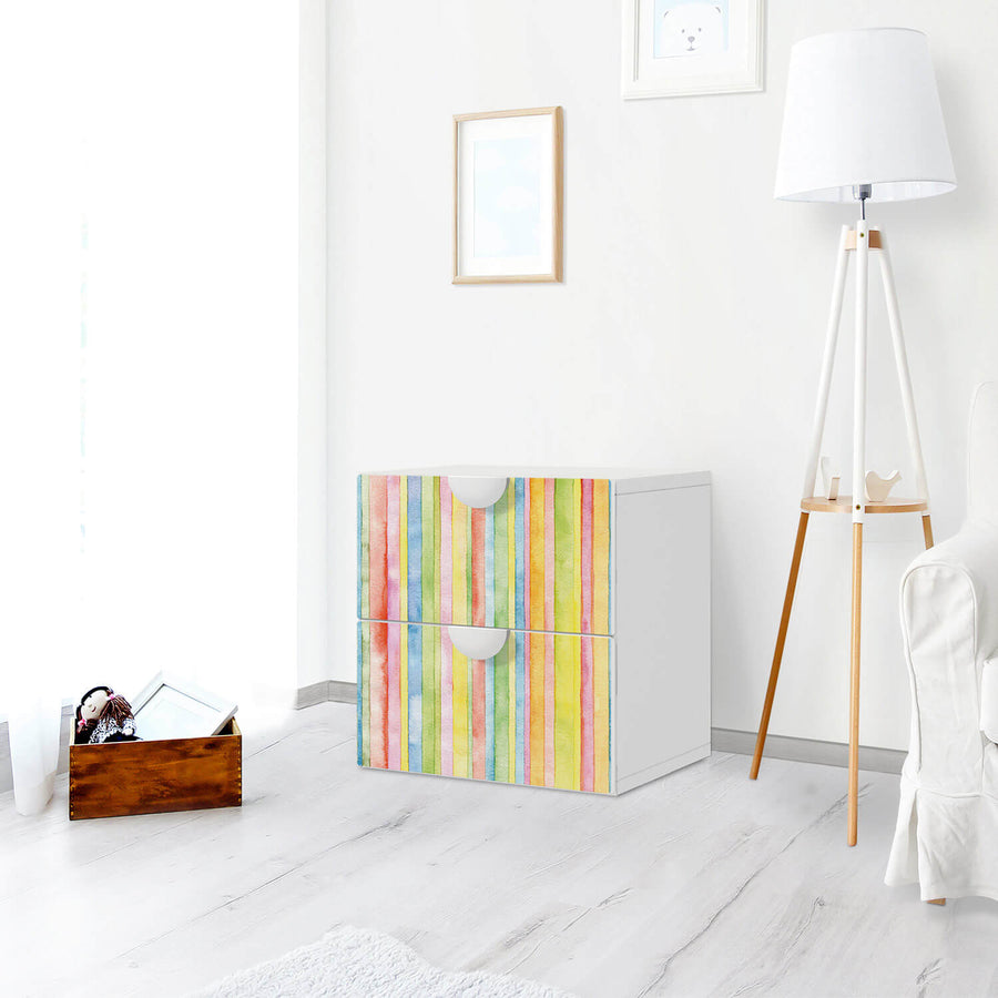 Klebefolie für Möbel Watercolor Stripes - IKEA Smastad Kommode - 2 Schubladen - Kinderzimmer