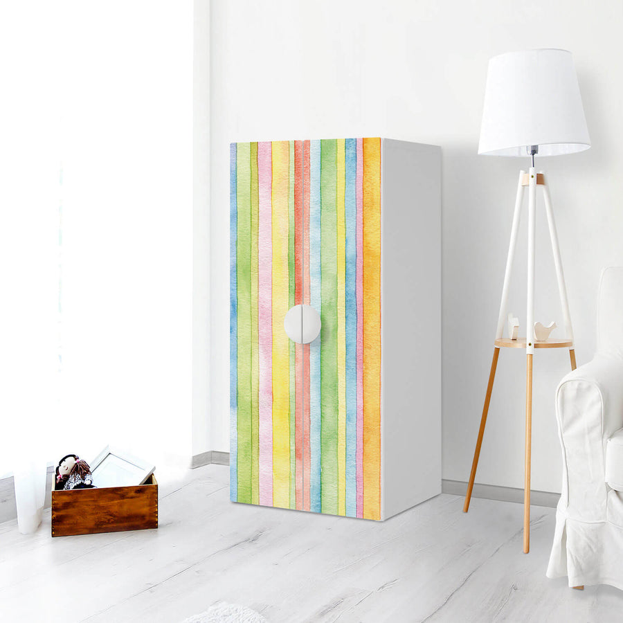 Möbelfolie Watercolor Stripes - IKEA Smastad Schrank - 2 große Türen - Kinderzimmer