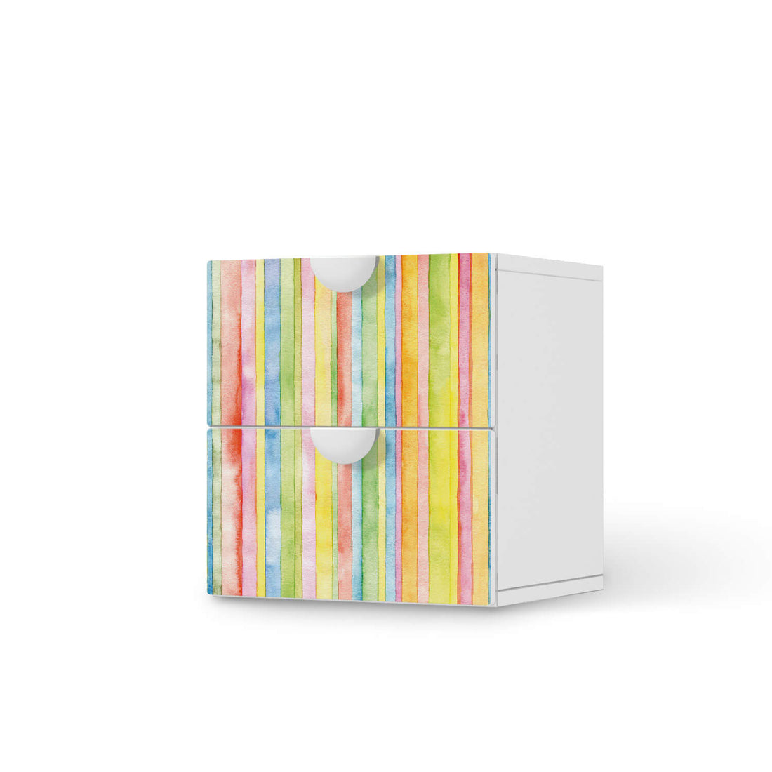 Klebefolie für Möbel Watercolor Stripes - IKEA Smastad Kommode - 2 Schubladen  - weiss