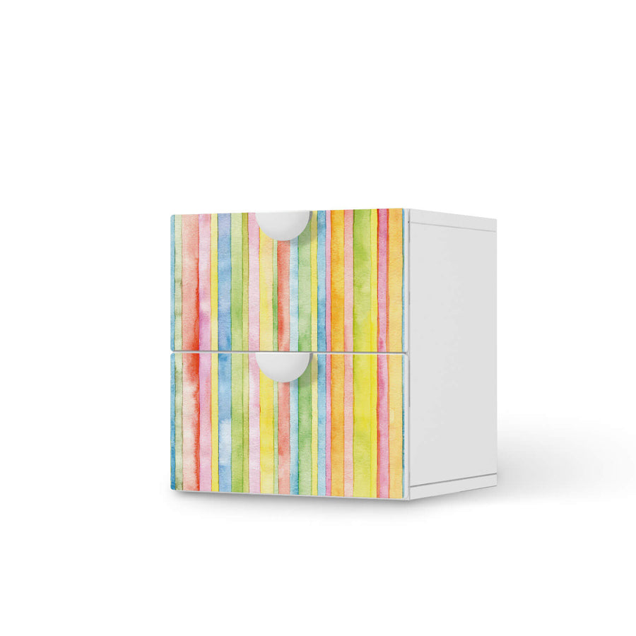 Klebefolie für Möbel Watercolor Stripes - IKEA Smastad Kommode - 2 Schubladen  - weiss