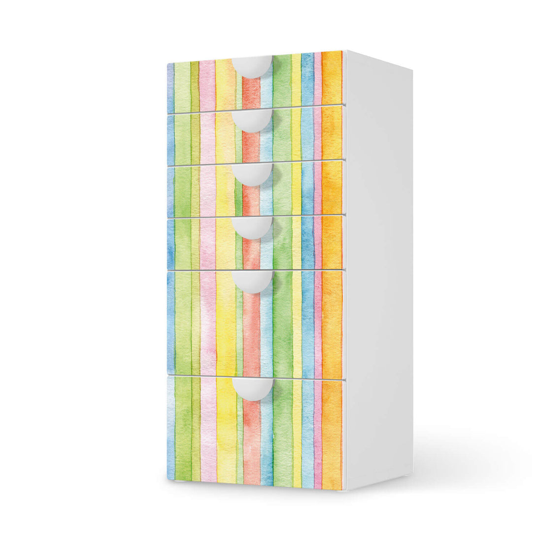 Klebefolie für Möbel Watercolor Stripes - IKEA Smastad Kommode - 6 Schubladen  - weiss