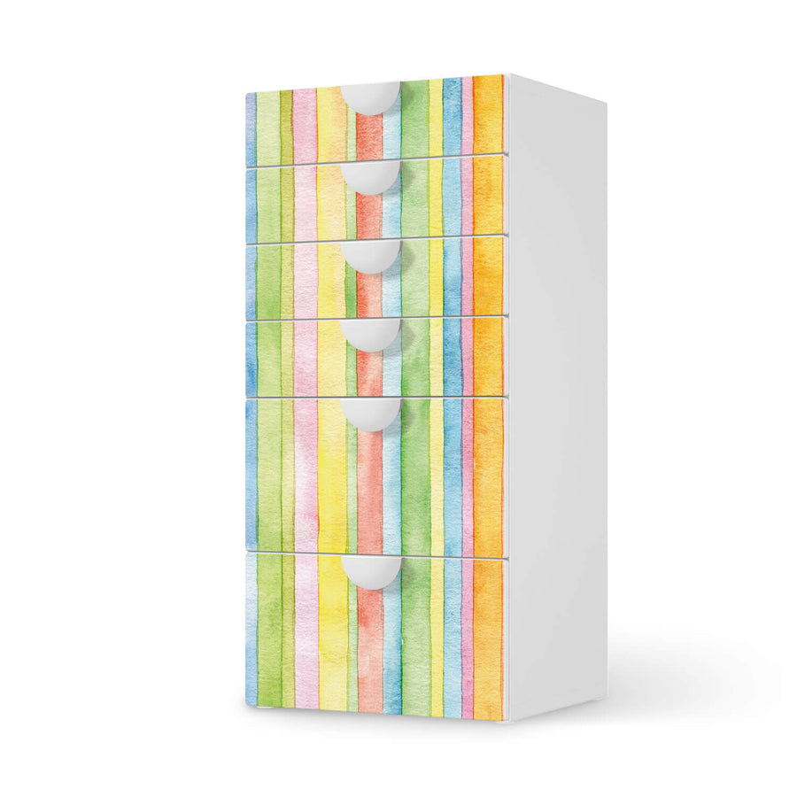 Klebefolie für Möbel Watercolor Stripes - IKEA Smastad Kommode - 6 Schubladen  - weiss