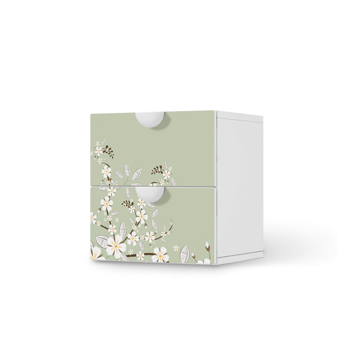 Klebefolie für Möbel White Blossoms - IKEA Smastad Kommode - 2 Schubladen  - weiss