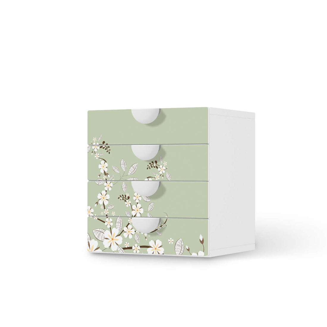 Klebefolie White Blossoms - IKEA Smastad Kommode - 4 Schubladen  - weiss