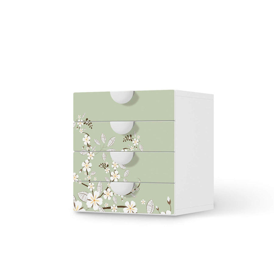 Klebefolie White Blossoms - IKEA Smastad Kommode - 4 Schubladen  - weiss