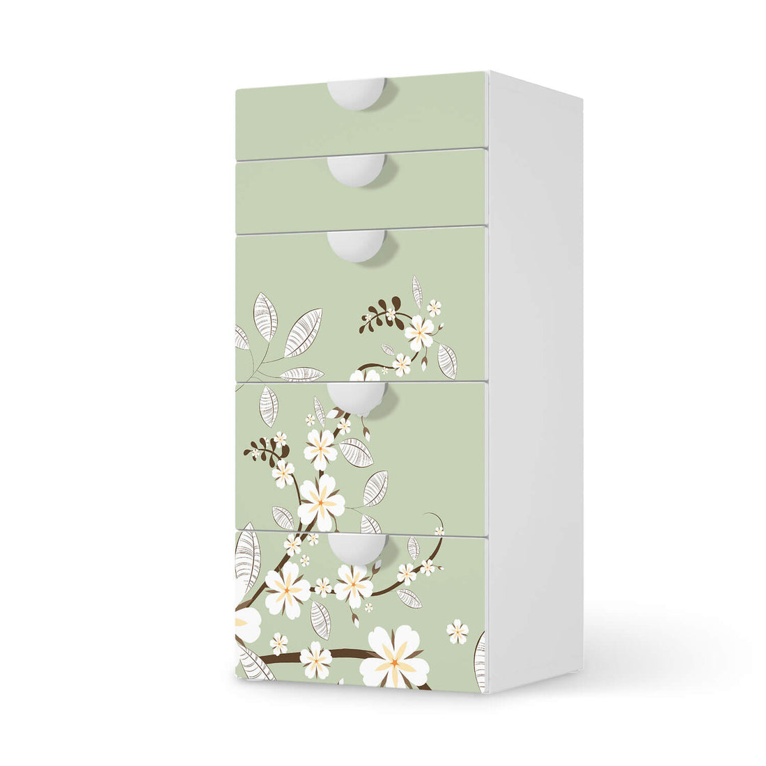 Möbel Klebefolie White Blossoms - IKEA Smastad Kommode - 5 Schubladen  - weiss