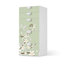 Möbel Klebefolie White Blossoms - IKEA Smastad Kommode - 5 Schubladen  - weiss
