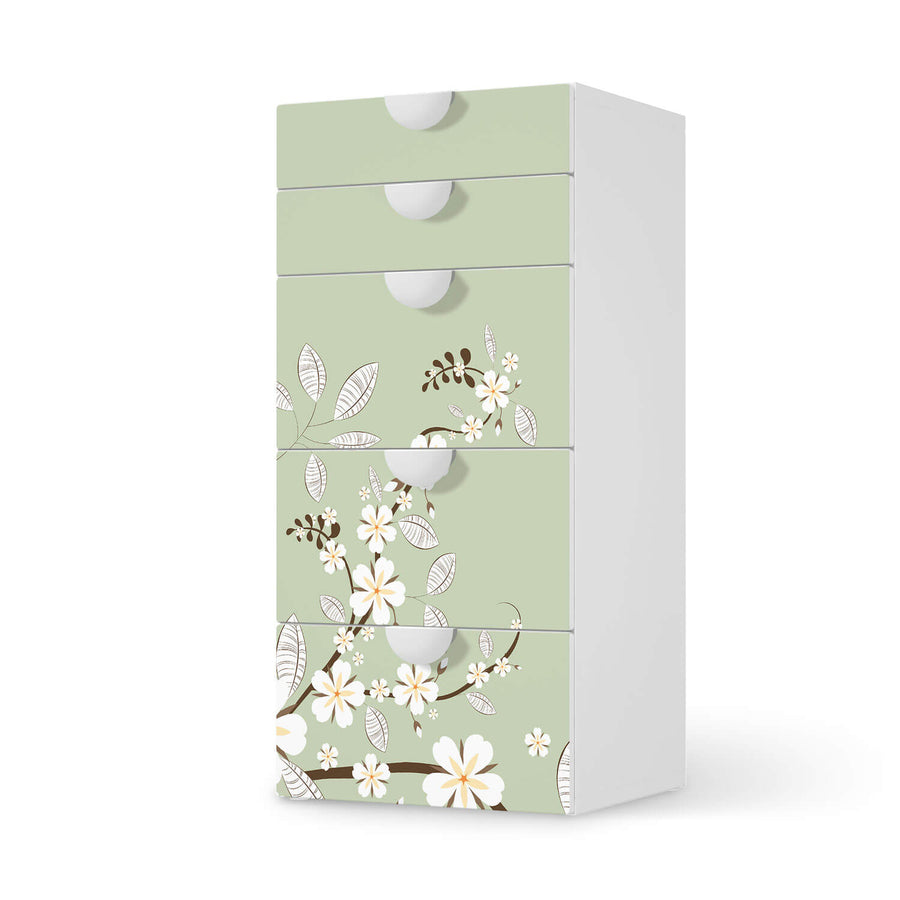 Möbel Klebefolie White Blossoms - IKEA Smastad Kommode - 5 Schubladen  - weiss