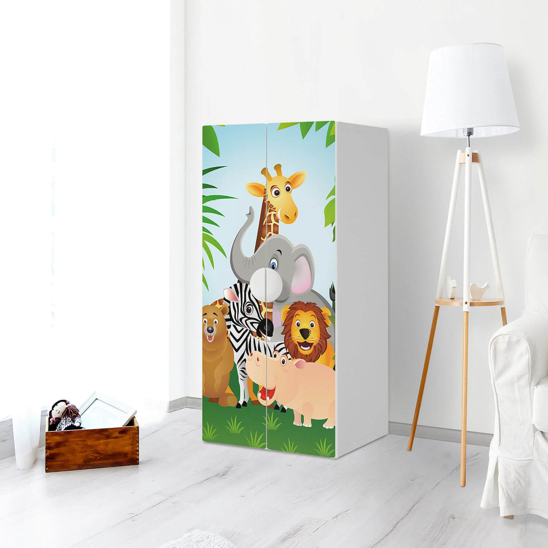 Möbelfolie Wild Animals - IKEA Smastad Schrank - 2 große Türen - Kinderzimmer