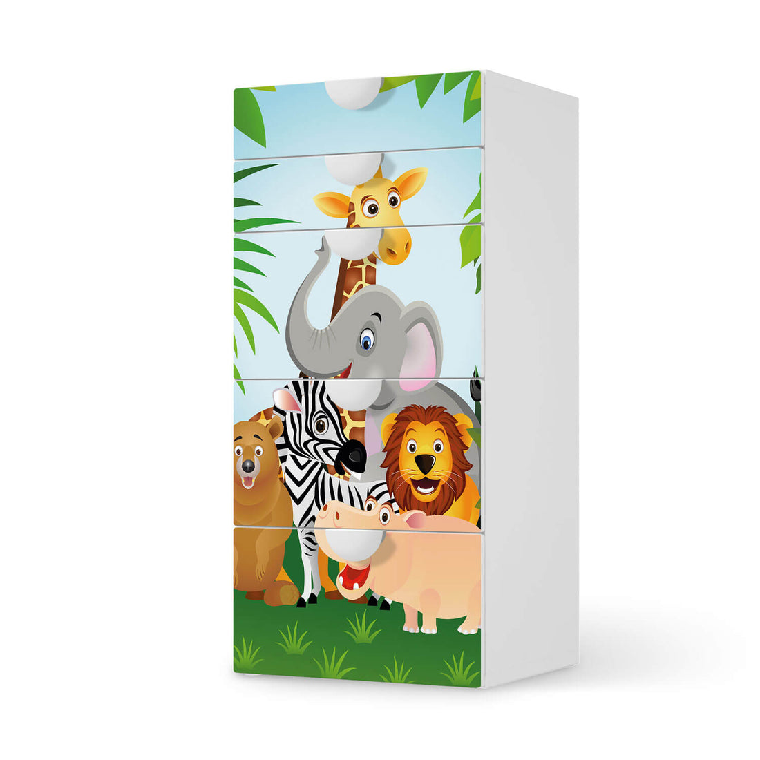 Möbel Klebefolie Wild Animals - IKEA Smastad Kommode - 5 Schubladen  - weiss