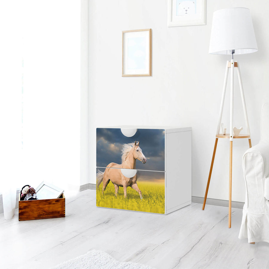 Klebefolie für Möbel Wildpferd - IKEA Smastad Kommode - 2 Schubladen - Kinderzimmer
